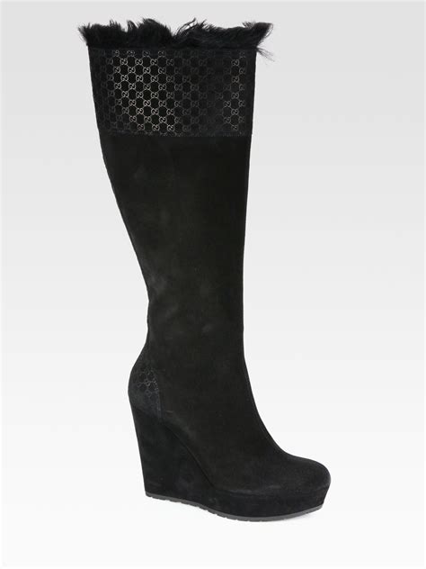 gucci wedge black boots|gucci wedge boots.